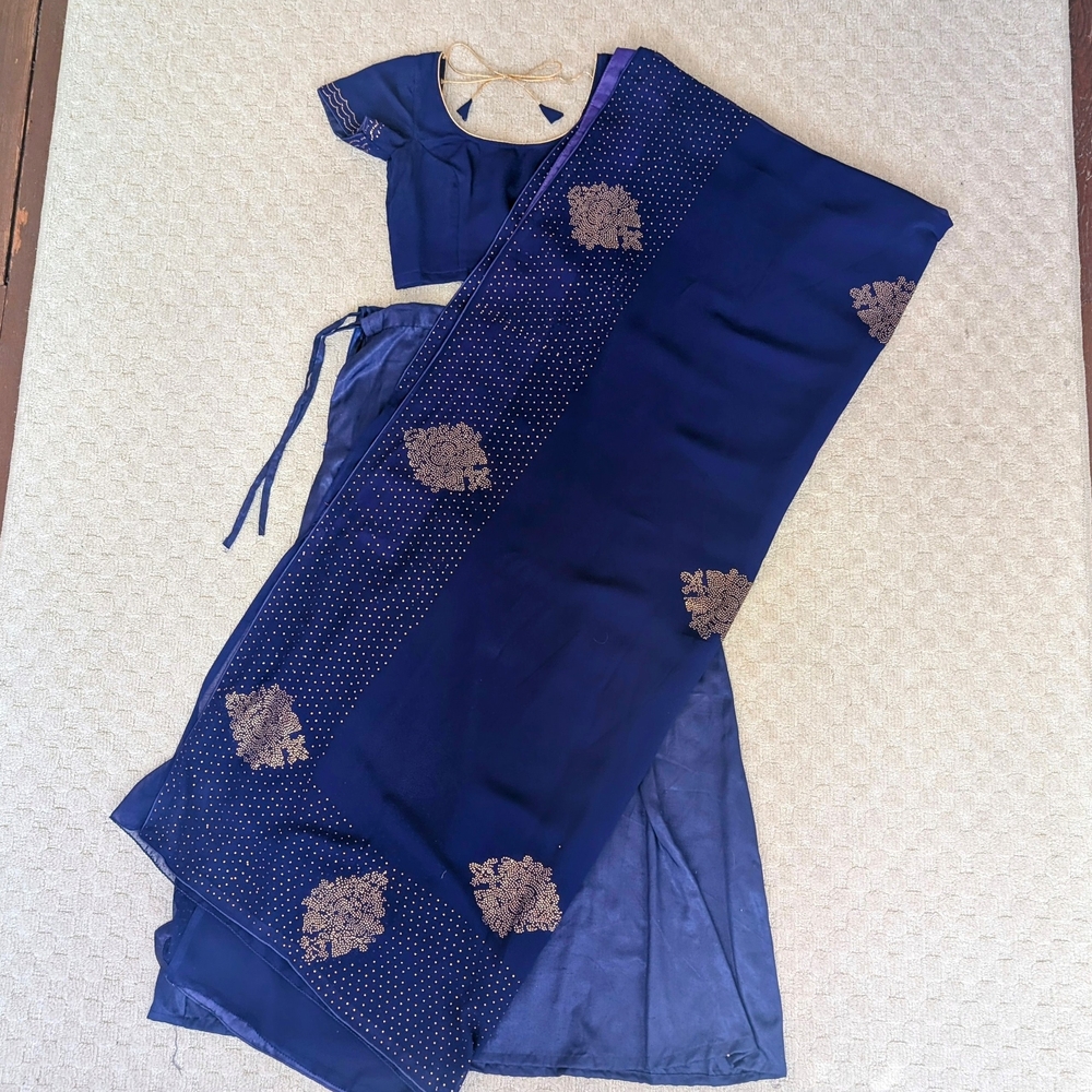 Elegant Royal Blue And Gold Indian Saree Wedding Guest Dress
